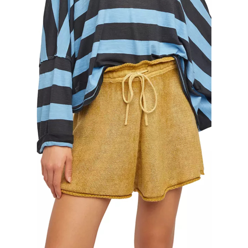 Free People Summertime Blues Pure Cotton Knit Shorts in Golden Palm